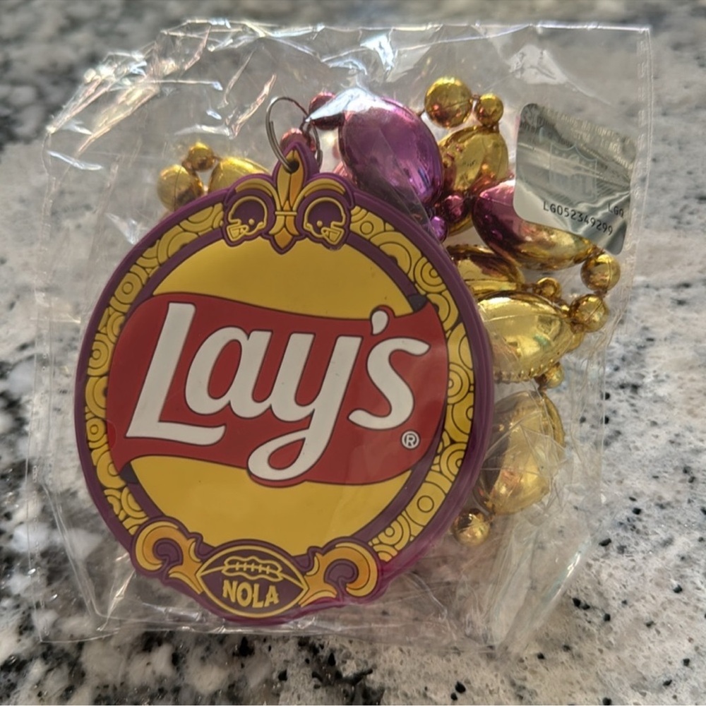 NFL Mardi Gras Beads Lay's Super Bowl Branded Tambourine necklace New Orleans